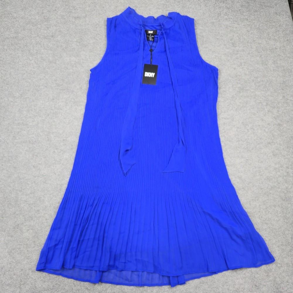 Dkny | Dresses | Dkny Dress Womens 2 Blue Pleated Chiffon Sleeveless Swing Midi Lined New